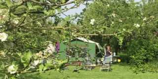 Groene Aart Kok vouwwagen op de camping