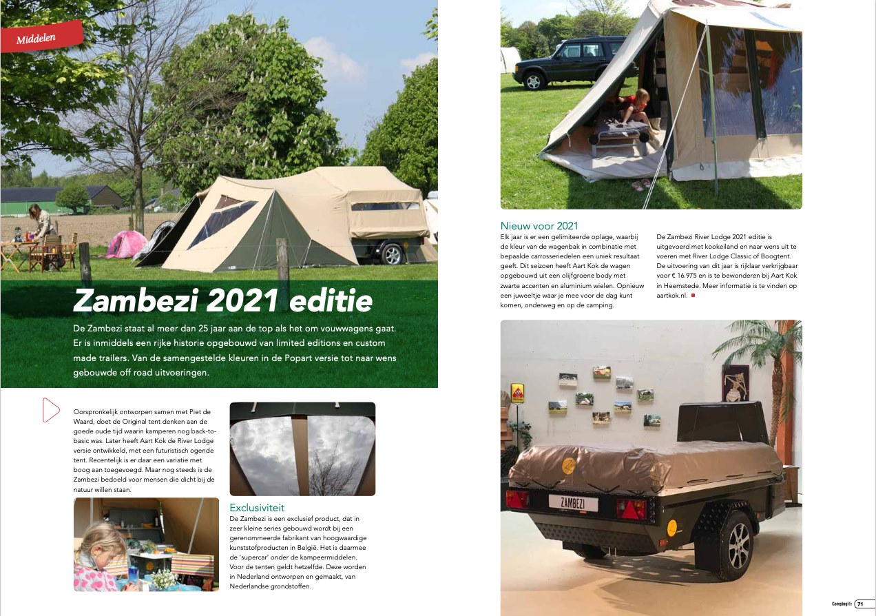 Zambezi River Lodge Limited Edition 2021 vouwwagen in CampingLife magazine